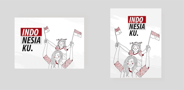 vrouw en dochter met rood witte vlag Kemerdekaan Republik Indonesia