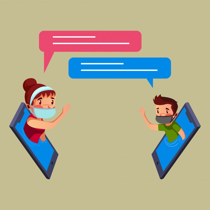 Vrouw en man hebben online gesprek tijdens pandemie