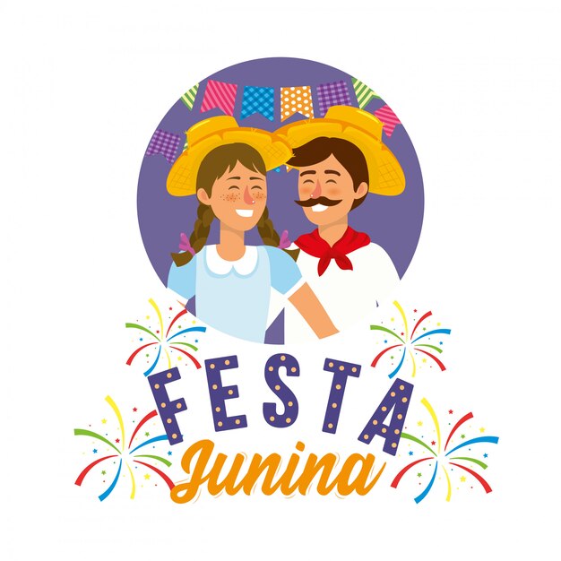 Vrouw en man waering hoed aan festa junina