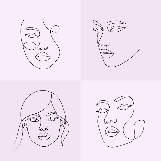 Vrouw gezicht abstracte lijntekeningen tekening schoonheid meisje vrouwelijke collectie gezicht lijn illustratie