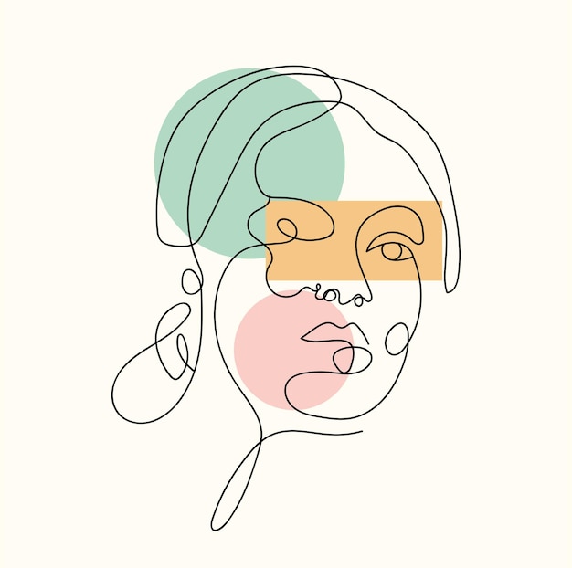 Vector vrouw gezicht één lijnstijl hand tekening concept abstracte geometrische figuur achtergrond één lijn kunst vector illustraties ontwerp