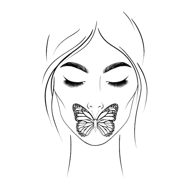 Vrouw gezicht en vlinder