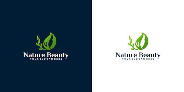 Vrouw gezicht logo ontwerp en natuurlijke plant