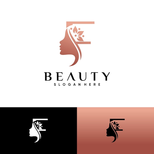 Vector vrouw gezicht logo ontwerp voor schoonheidssalon met creatief uniek concept