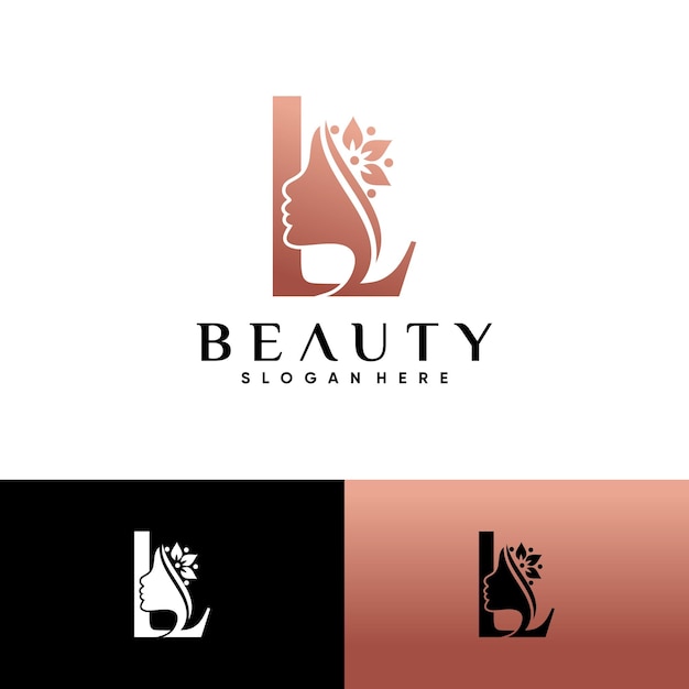 Vector vrouw gezicht logo ontwerp voor schoonheidssalon met creatief uniek concept