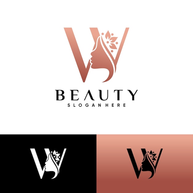 Vector vrouw gezicht logo ontwerp voor schoonheidssalon met creatief uniek concept