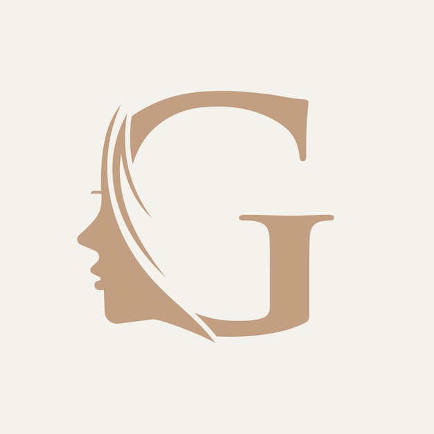 Vrouw gezicht Logo op Letter G Beauty Spa symbool met vrouw gezicht pictogram
