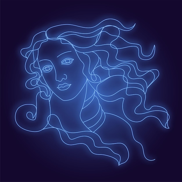 vrouw gezicht met haar venus neon silhouet