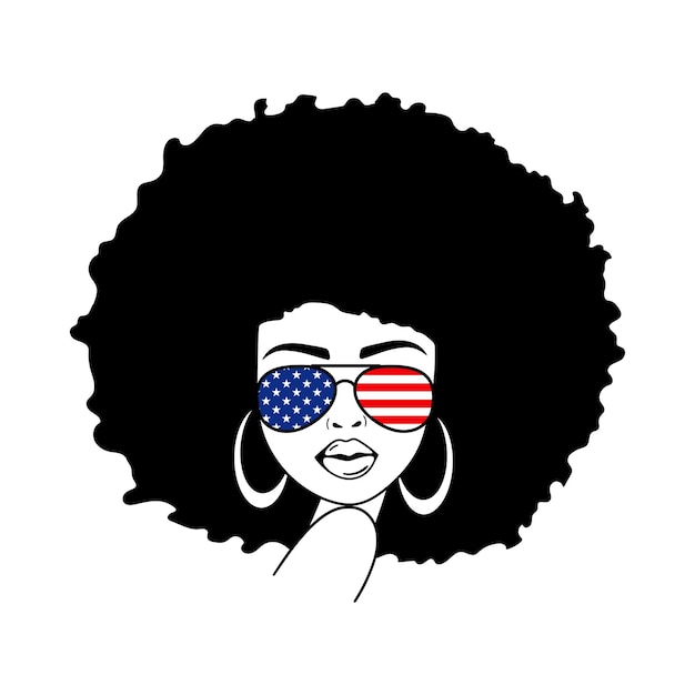 Vrouw gezicht met pilotenbril en USA vlag print Afro Women African American Woman