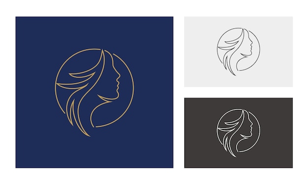 Vrouw haar schoonheidssalon gouden lijn kunst logo ontwerp vector icoon