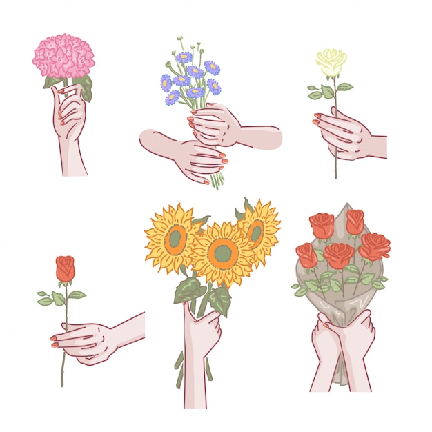 Vrouw hand met bloemen in te stellen