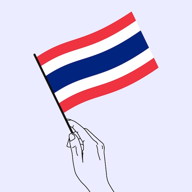 Vrouw hand met Thailand vlag in haar hand met lijn kunststijl vectorillustratie