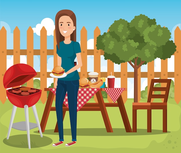 vrouw het koken in vector de illustratieontwerp van de picknickdag