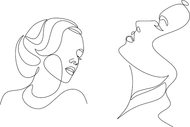 Vrouw hoofd vectorillustratie Lineart. Tekening in één lijnstijl.