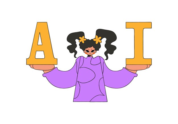 Vector vrouw houdt letters a en i, ai-concept, vectorafbeelding