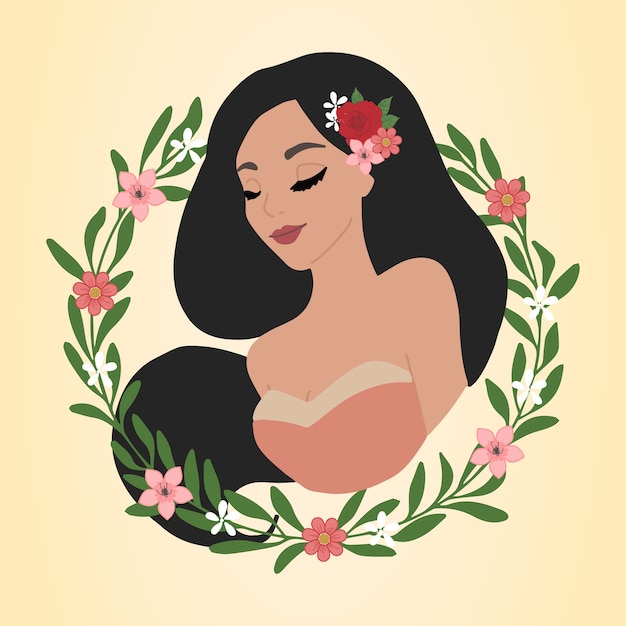 Vector vrouw illustratie met bloemen krans