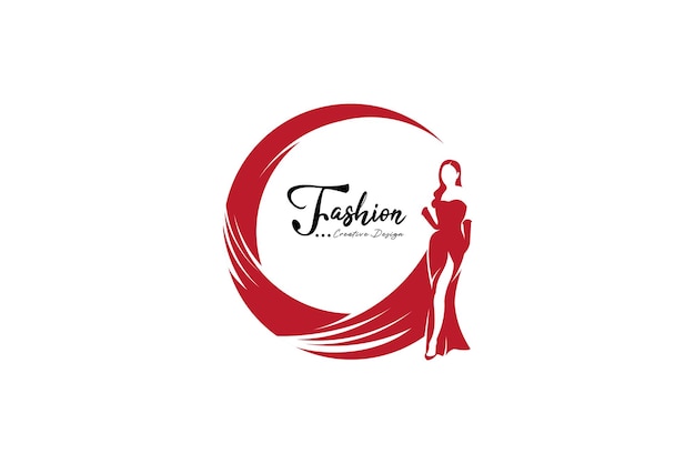 vrouw in lange staartjurk voor logo-ontwerp van dameskleding boetiek mode trouwjurk
