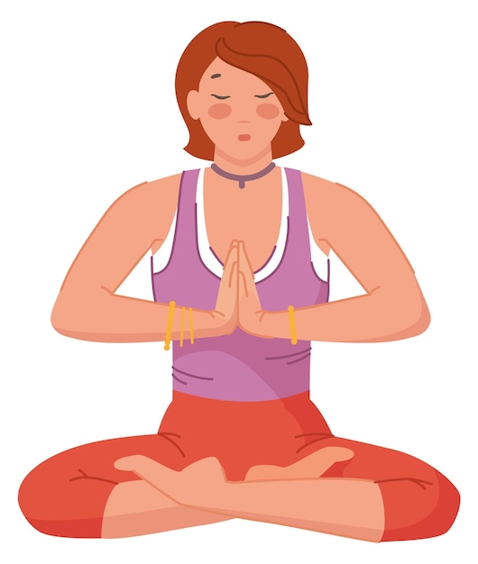 Vrouw in lotushouding Yoga persoon Rustige oefening geïsoleerd op witte achtergrond