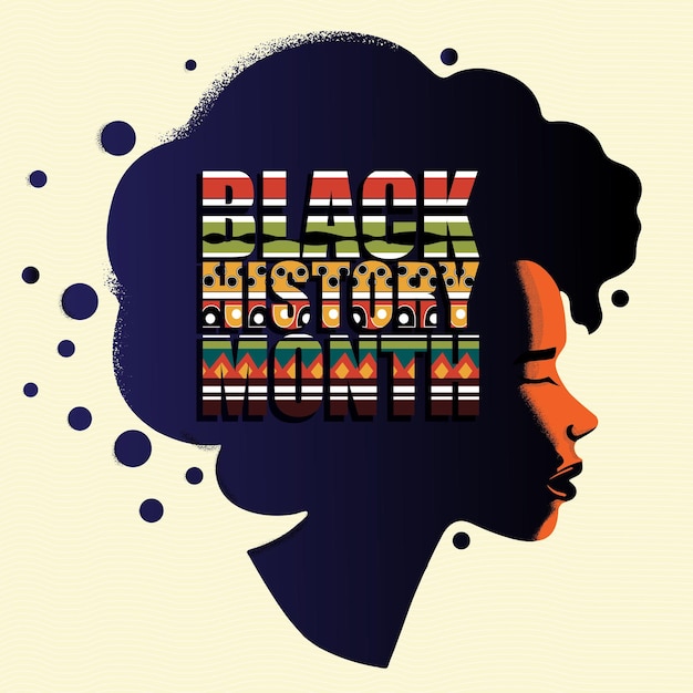 Vrouw in profiel kijkend in de verte Black History Month flat vector poster conceptx9