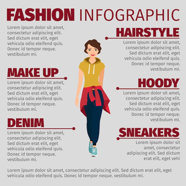 Vrouw in sport kleding mode infographic sjabloon