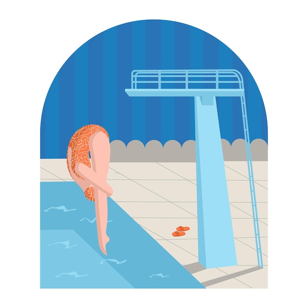 Vector vrouw in zwembroek doet sprong zwemsportconcept