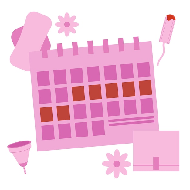 vrouw kalender menstruatiehygiëne in vlakke afbeelding