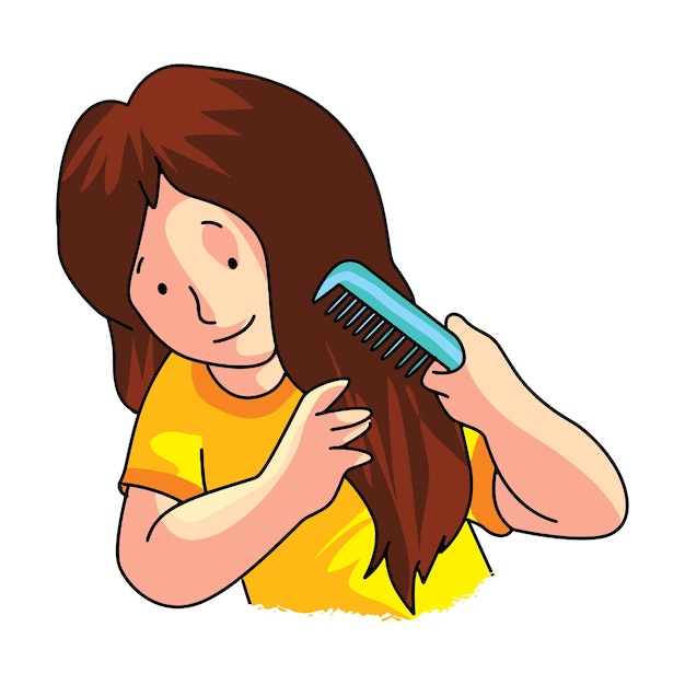 Vrouw kamt haar haar vector