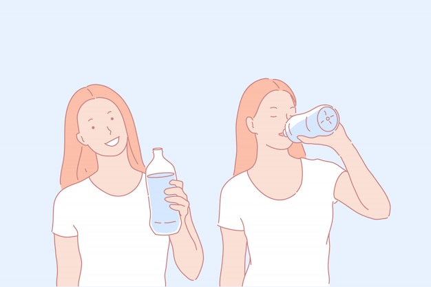 Vrouw karakter drinkwater illustratie