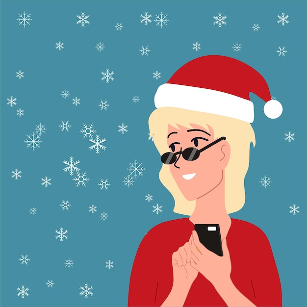 Vrouw kerst geluk Kerstboom geschenken Vector illustratie