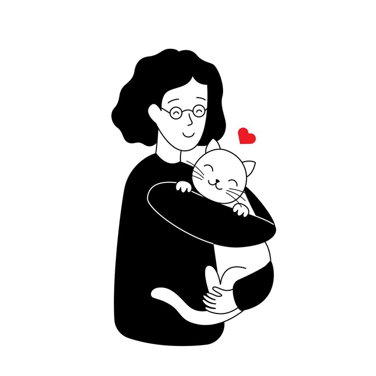 Vrouw knuffelt een kat vectorillustratie in vlakke stijl dame en haar dierlijk huisdier