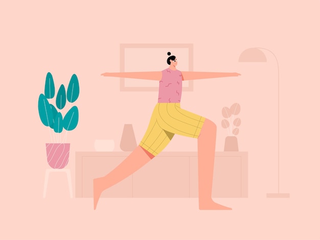 Vrouw krijger ii yoga pose illustratie