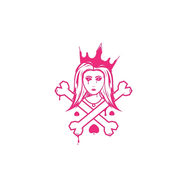 Vrouw kroon met gekruiste botten logo ontwerp vector grafisch symbool pictogram teken illustratie creatief idee
