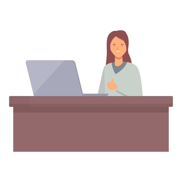 Vrouw laptop werkende icoon cartoon vector Kantoor thuis werk Zakelijke ruimte