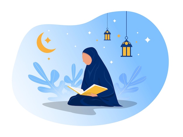 Vrouw leest al quran-illustrator.