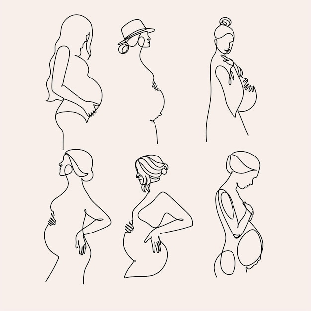 Vrouw Lijntekening vector Zwangere vrouw en moederschap Lijntekeningen