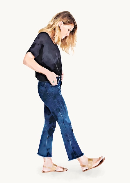 Vrouw loopt clipart lichaam gebaar aquarel illustratie vector