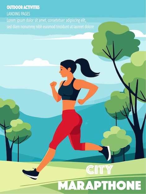 Vrouw loopt in het park trail runner loopt op het bos pad bij zonsopgang in sportkleding vector illustratie