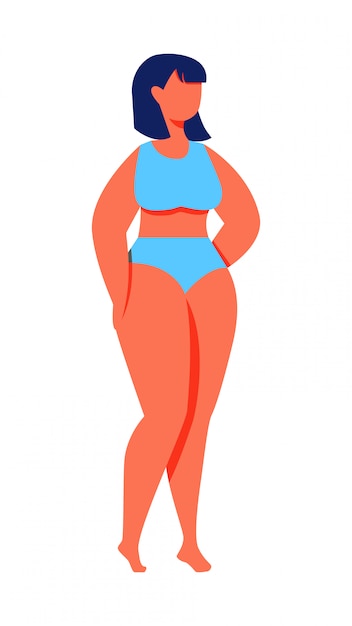 Vrouw + maat in blauw zwempak