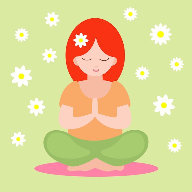 Vrouw mediteert op het web Lotus pose Concept illustratie voor yoga meditatie ontspannen Platte stijl