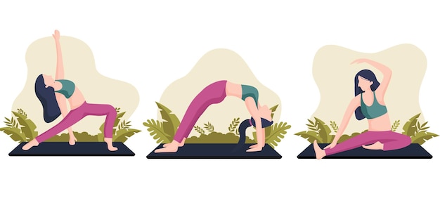 Vector vrouw mediteren in de natuur yoga concept plat bundelontwerp