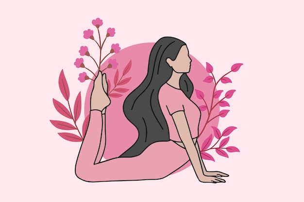 Vrouw mediteren in vreedzame yoga en gezonde levensstijl meditatie mensen poseren spiritueel ontspan plat cartoon design