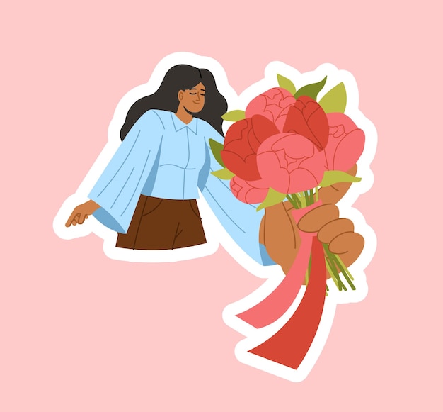 Vrouw met bloemen sticker vector concept