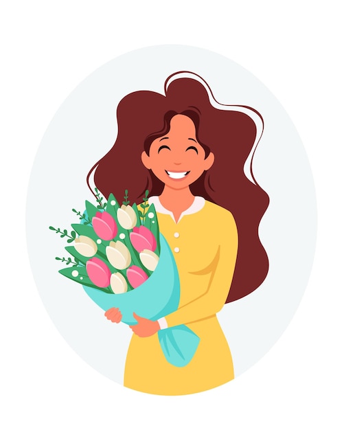 Vector vrouw met boeket bloemen