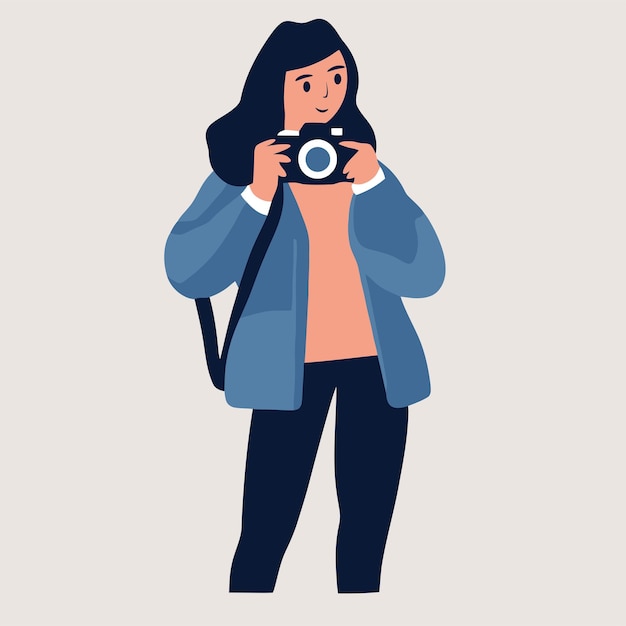 vrouw met een camera platte vector illustratie 8