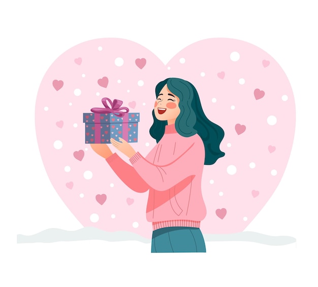 Vrouw met een geschenk liefde achtergrond