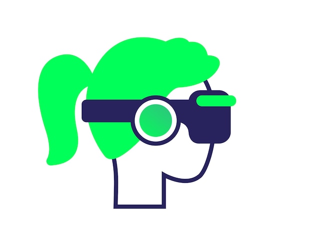 Vrouw met groen haar in vr-masker online internet Metaverse-logo Virtual reality-vectorsymbool