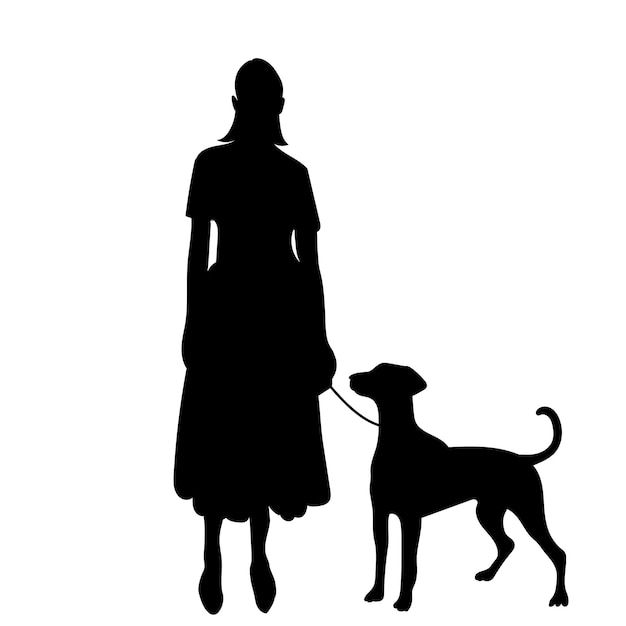 Vrouw met hond silhouet op witte achtergrond vector