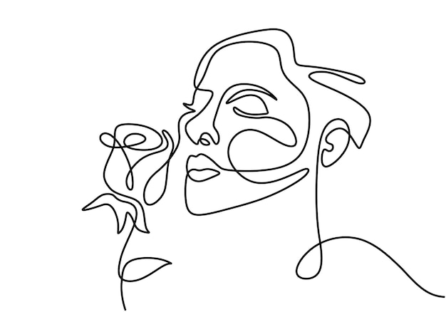vrouw met roos een lijntekening minimalisme