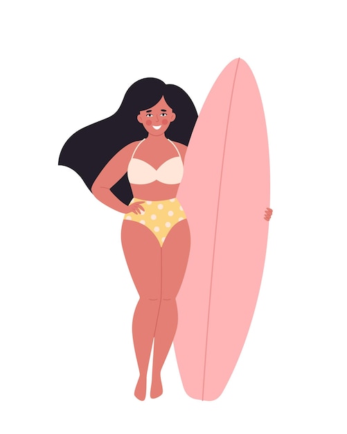 Vrouw met surfplank. Zomeractiviteit, zomer, surfen. Hallo zomer. Zomervakantie