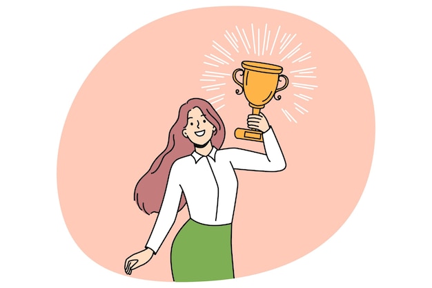 Vrouw met trofee viert succes